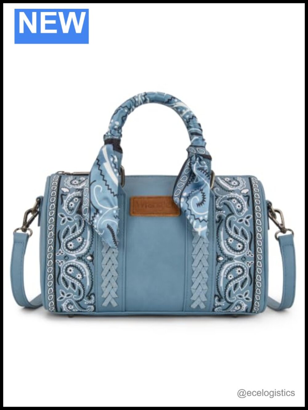 Western Faux Leather Boston Barrel Purse, Floral Embroidered Tote